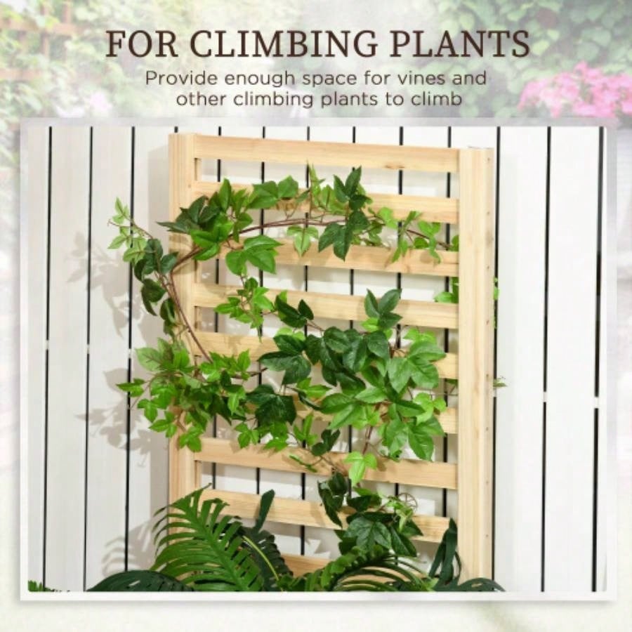 Outsunny Raised Garden Bed with Trellis and 2 Compartments, 43 Inch Wooden Planter Box Kit Outdoor Plants, Vegetables, Flowers, Herbs Climbing, Easy Assembly, Natural Tone
