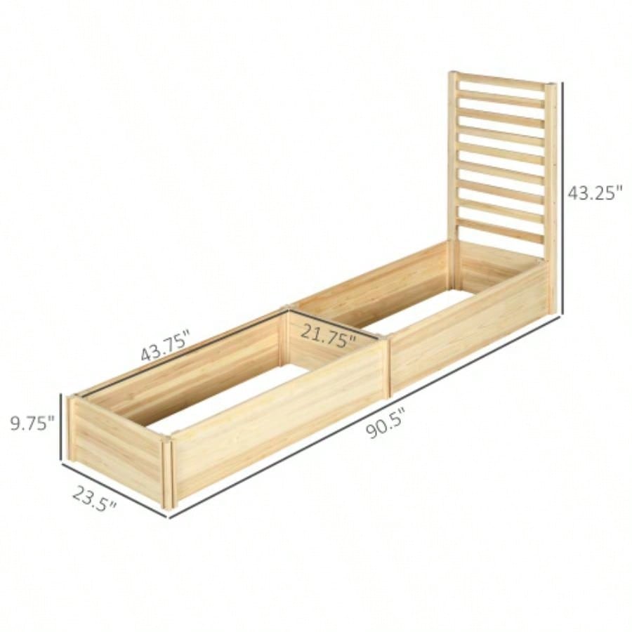 Outsunny Raised Garden Bed with Trellis and 2 Compartments, 43 Inch Wooden Planter Box Kit Outdoor Plants, Vegetables, Flowers, Herbs Climbing, Easy Assembly, Natural Tone
