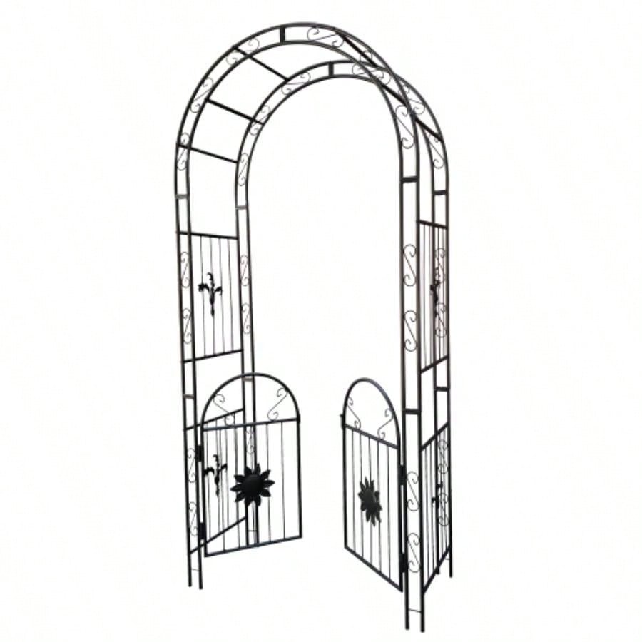 Metal Garden Arch with doors Garden Arbor Trellis Climbing Plants Support Arch Outdoor Arch Wedding Arch Party Events Archway Black