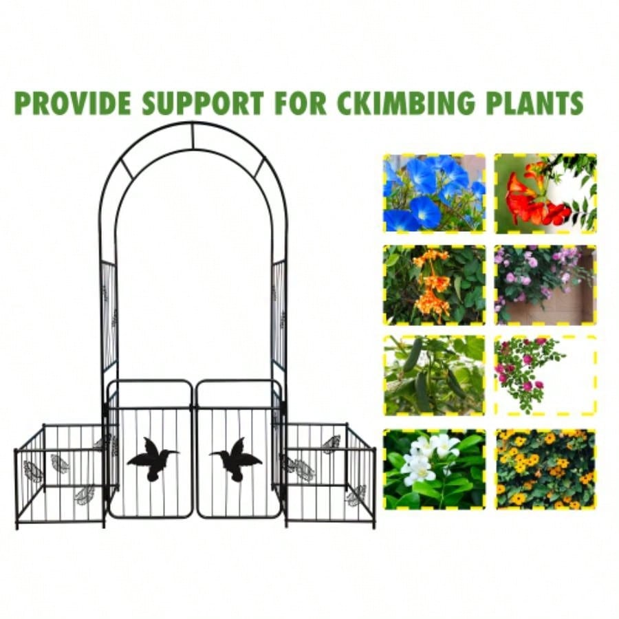 Metal Garden Arch with doors Garden Arbor Trellis Climbing Plants Support Arch Outdoor Arch Wedding Arch Party Events Archway Black