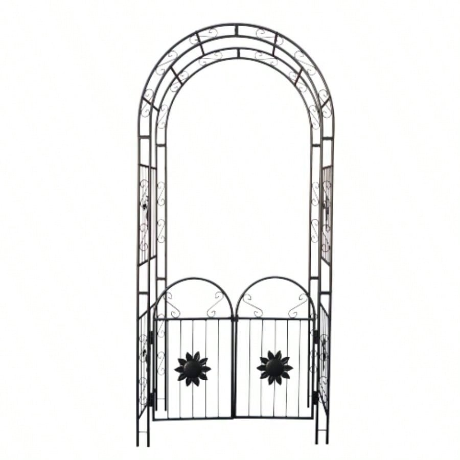 Metal Garden Arch with doors Garden Arbor Trellis Climbing Plants Support Arch Outdoor Arch Wedding Arch Party Events Archway Black