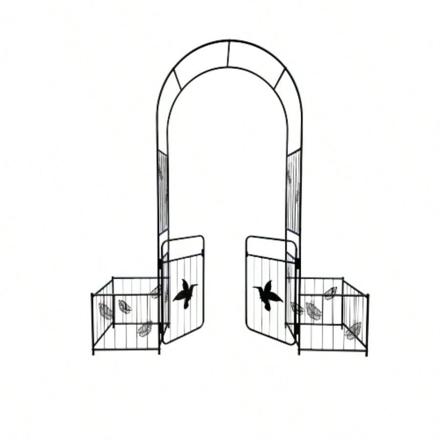 Metal Garden Arch with doors Garden Arbor Trellis Climbing Plants Support Arch Outdoor Arch Wedding Arch Party Events Archway Black