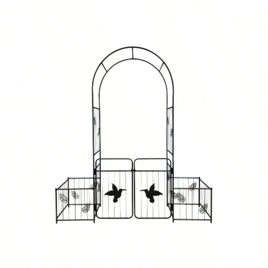 Metal Garden Arch with doors Garden Arbor Trellis Climbing Plants Support Arch Outdoor Arch Wedding Arch Party Events Archway Black