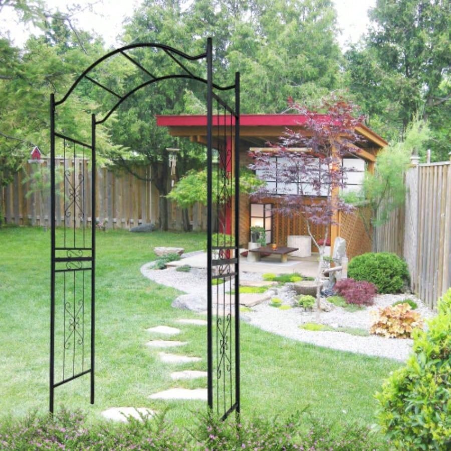 Metal Garden Arch with black powder coated 3.6ft Lengthx 1.47ft Widthx. 5ft Height Climbing Plants Support Arch Outdoor Black Garden Arbors
