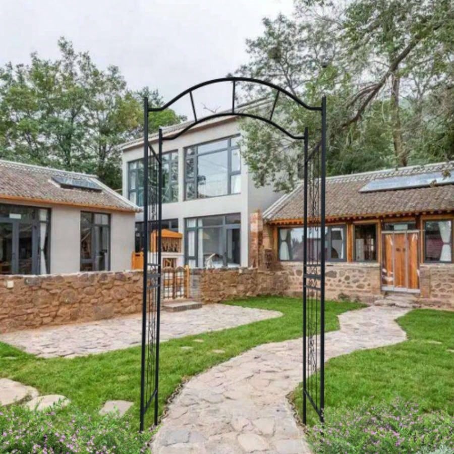 Metal Garden Arch with black powder coated 3.6ft Lengthx 1.47ft Widthx. 5ft Height Climbing Plants Support Arch Outdoor Black Garden Arbors