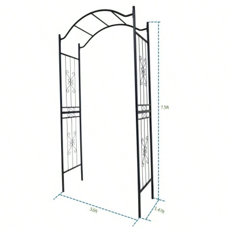 Metal Garden Arch with black powder coated 3.6ft Lengthx 1.47ft Widthx. 5ft Height Climbing Plants Support Arch Outdoor Black Garden Arbors