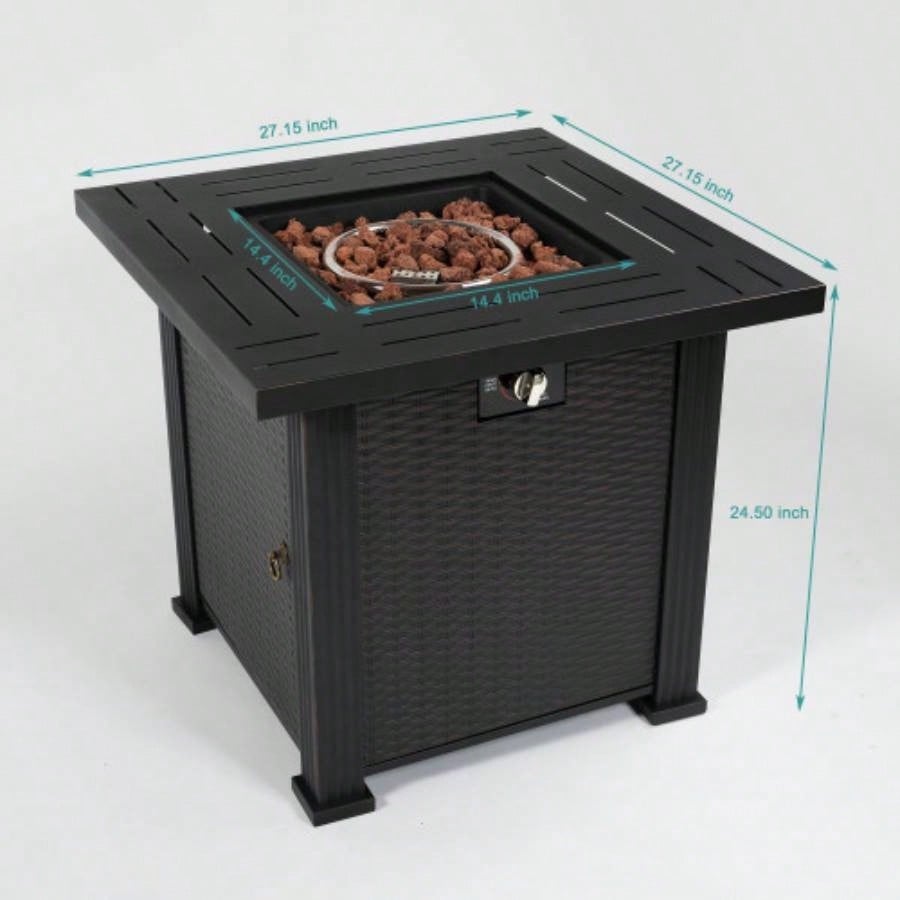 28 Propane Gas Fire Pit Table, 50000 BTU Square Steel Fire Pit Outside Patio Deck Garden Backyard - Black