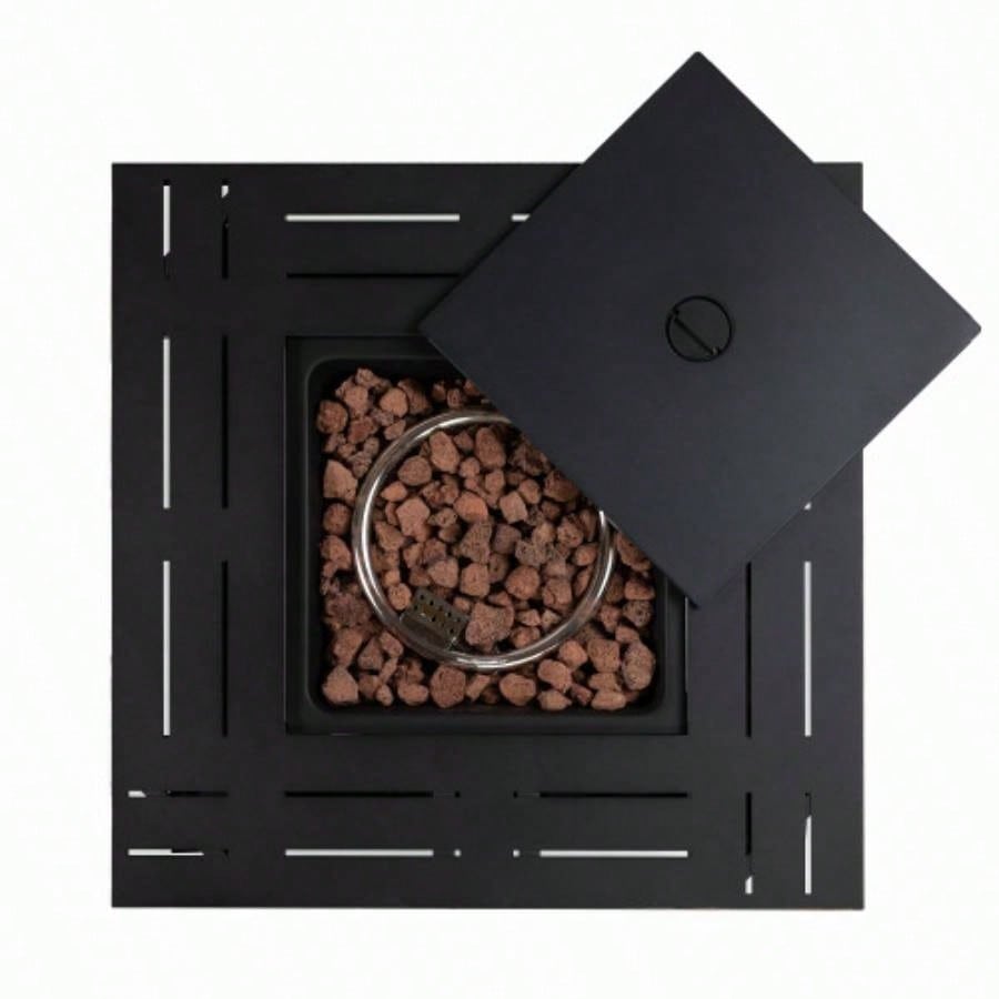 28 Propane Gas Fire Pit Table, 50000 BTU Square Steel Fire Pit Outside Patio Deck Garden Backyard - Black