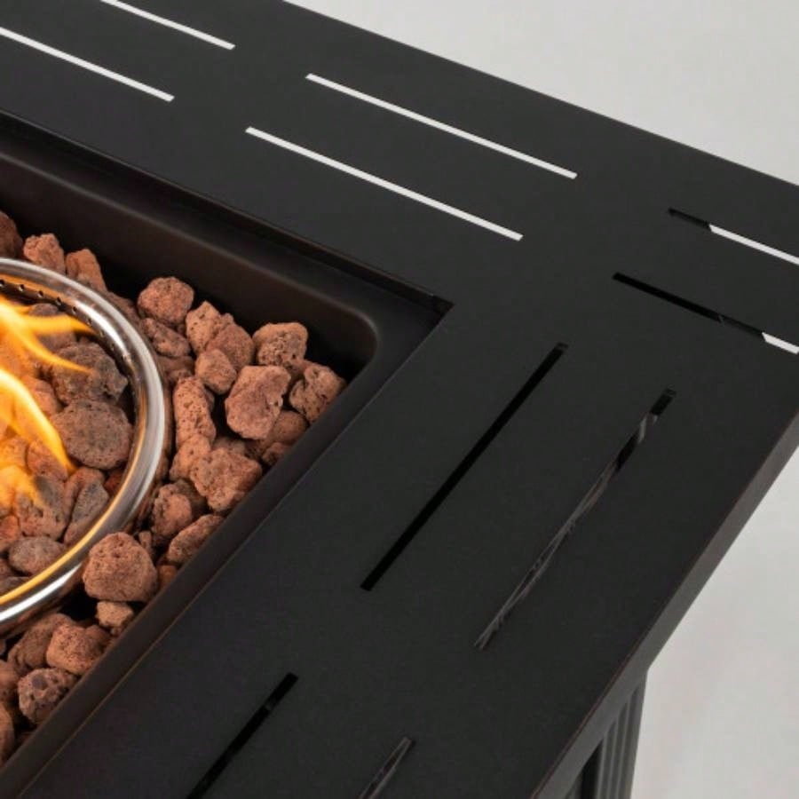 28 Propane Gas Fire Pit Table, 50000 BTU Square Steel Fire Pit Outside Patio Deck Garden Backyard - Black