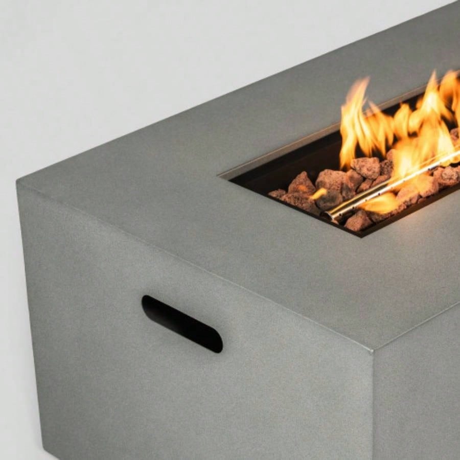 42 Propane Gas Fire Pit Table 2 - Pieces, 50000 BTU Rectangular Steel Fire Pit with Glass Wind Guard Outside Patio Deck Garden Courtyard - Gray