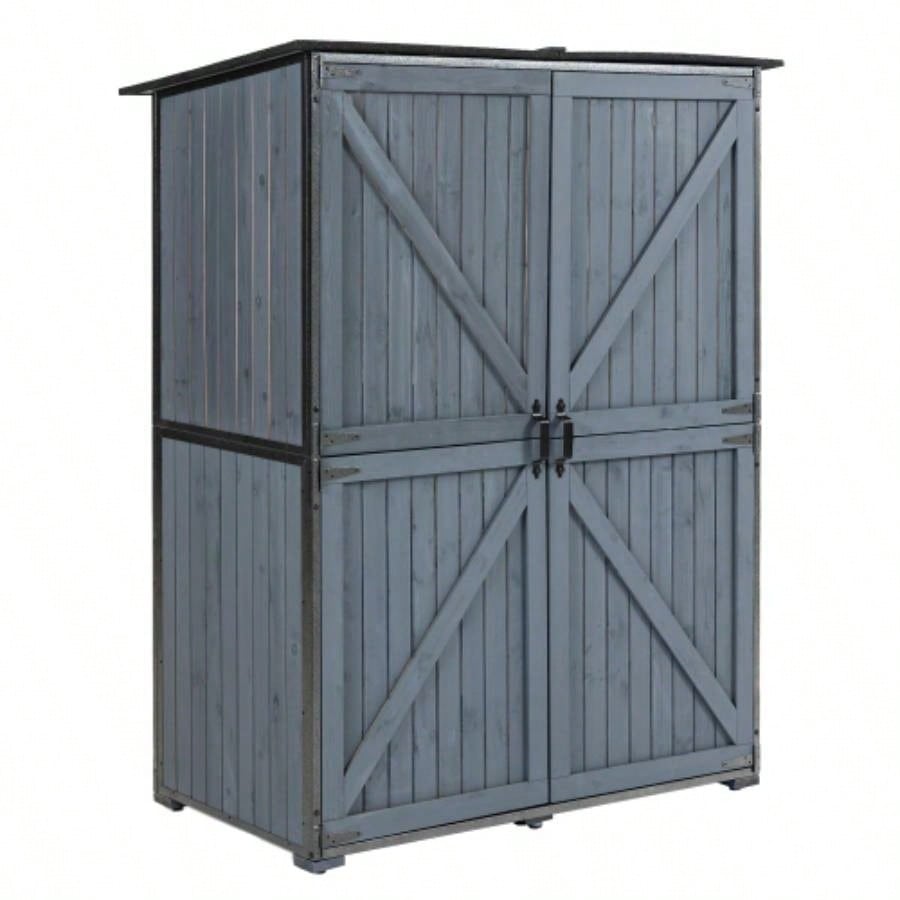 Outdoor Storage Cabinet 50.4L X 26.8 X 41H, Garden Shed Shed with Metal Frame Structure Backyard Garden Patio Lawn Brown