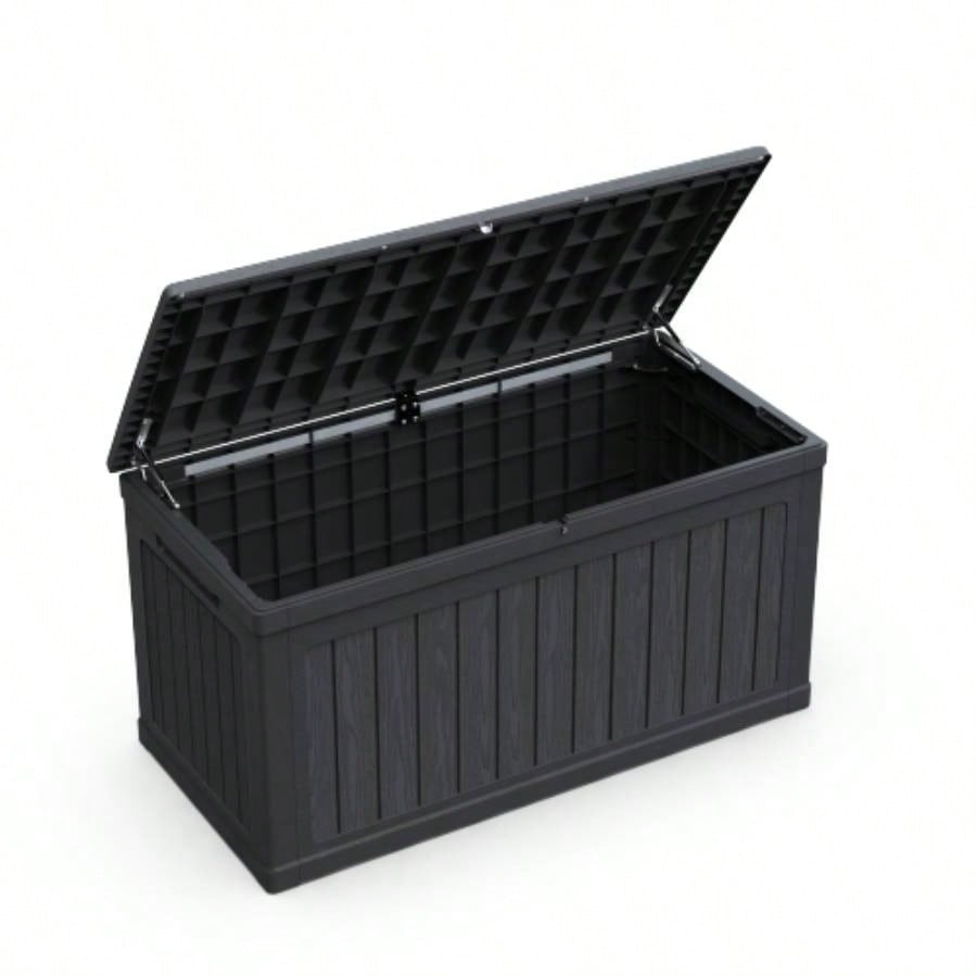 230 Gallon Large Outdoor Storage XXL Deck Box Patio Furniture, Outdoor Cushions, Garden Tools and Sports/Pools Equipment, Waterproof Resin, Lockable, Black