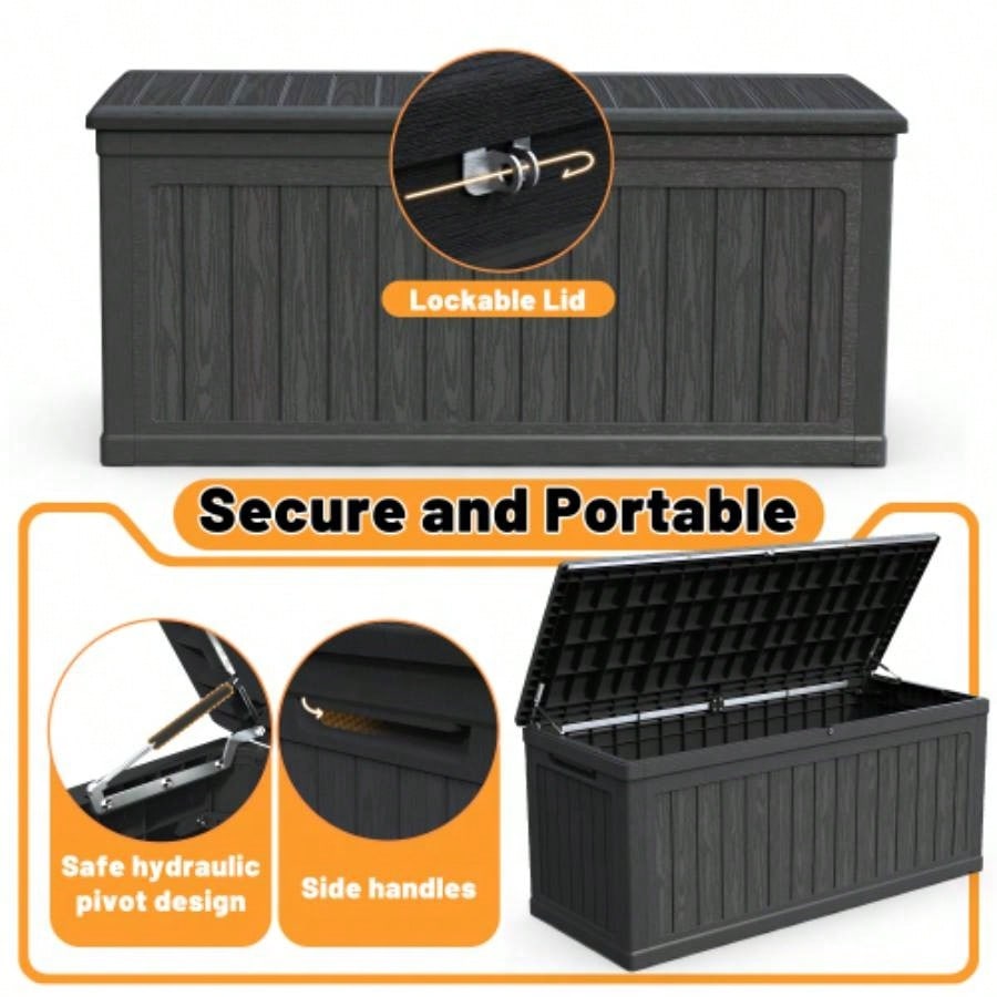 260 Gallon Metal Outdoor Deck Box Waterproof, Black