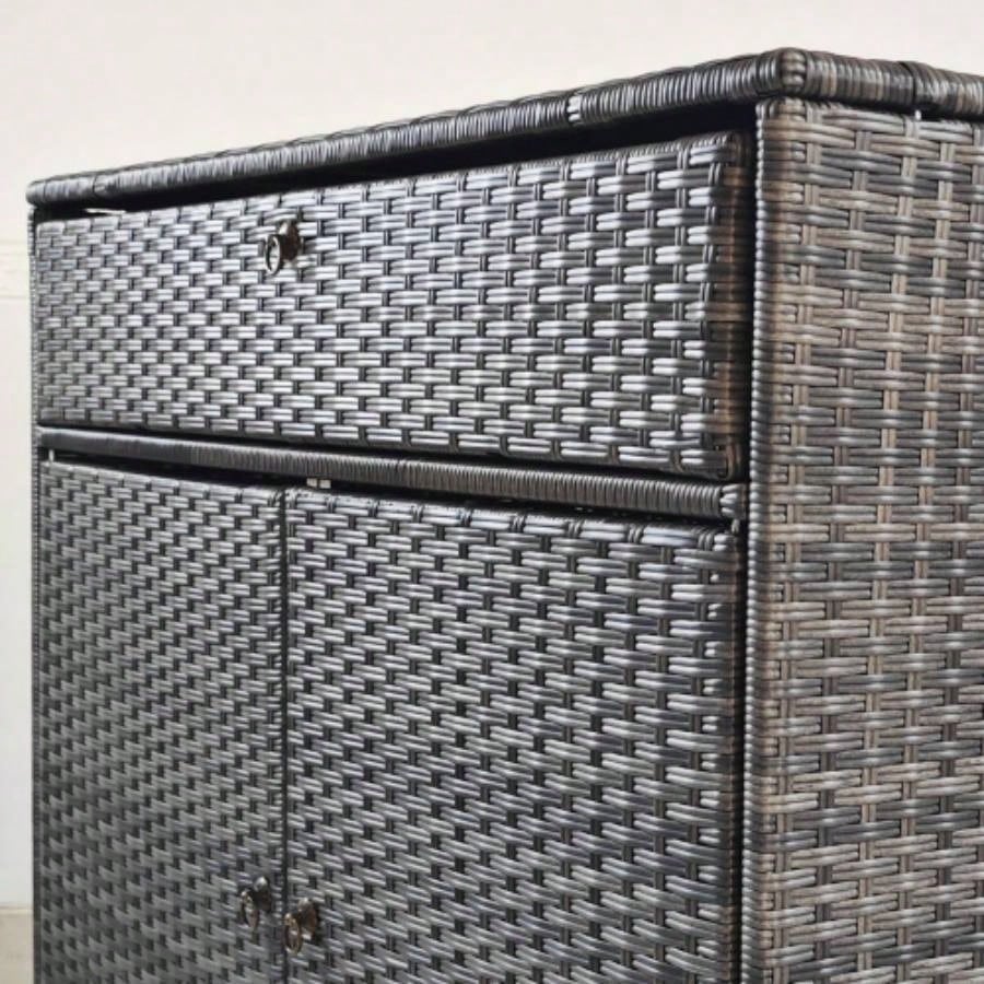 Outsunny Outdoor Towel Rack Pool Toy Cabinet, Hot Tub Accessory Storage, Freestanding PE Rattan Wicker Cabinet with Drawer Indoor, Outdoor Swimming Pool, Spa, Gray