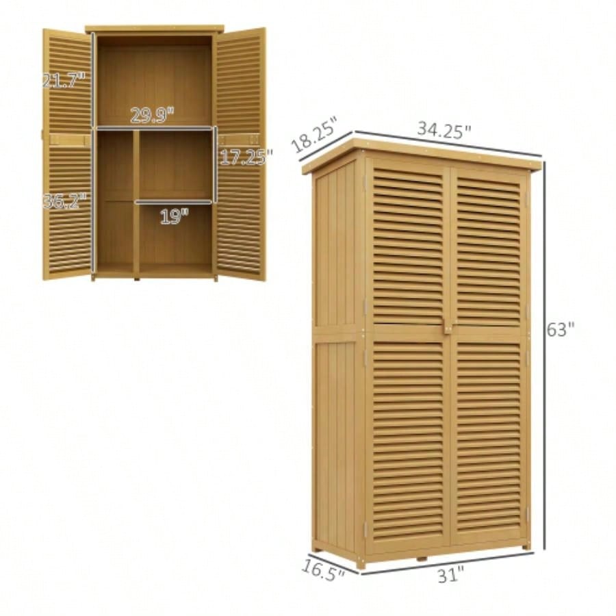 Outsunny 5x 3 Wooden Outdoor Storage Cabinet, Garden Sheds Outdoor Storage with Asphalt Roof 2 Large Wood Doors with Lock, Yellow