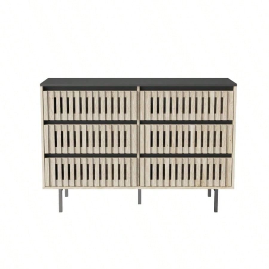 Fluted, Bedroom Storage Cabinet, Six drawer storage, Large Capacity, Modern Minimalist Drawer Cabinet, Two - tone Design