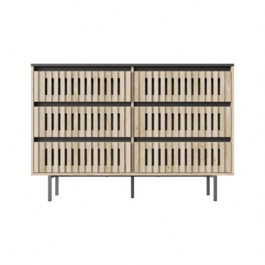 Fluted, Bedroom Storage Cabinet, Six drawer storage, Large Capacity, Modern Minimalist Drawer Cabinet, Two - tone Design