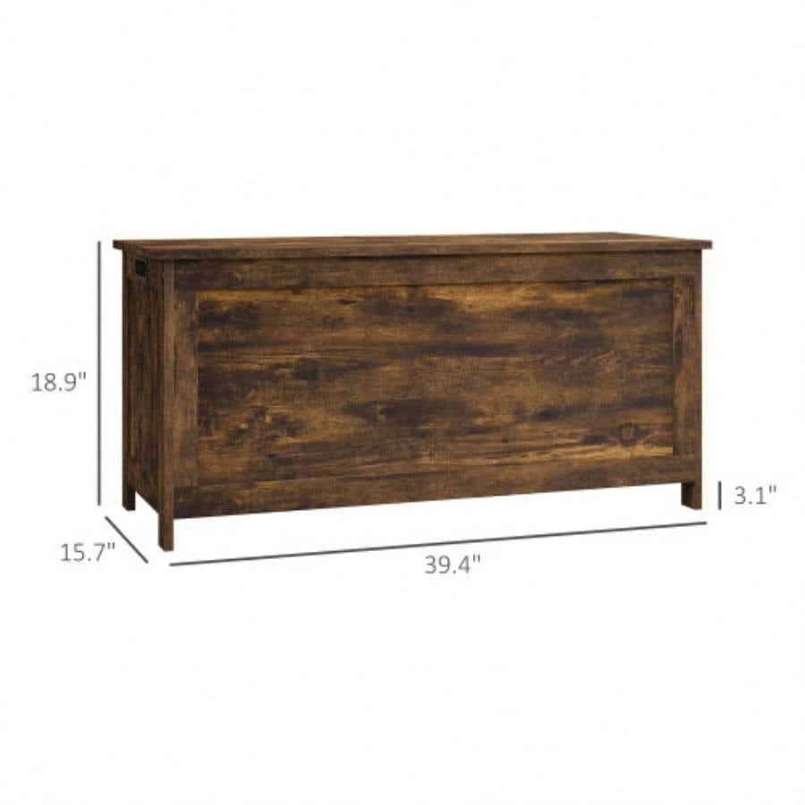 HOMCOM 39.4 Storage Chest/ 2 Safety Hinges, Wooden Box, Rustic Brown