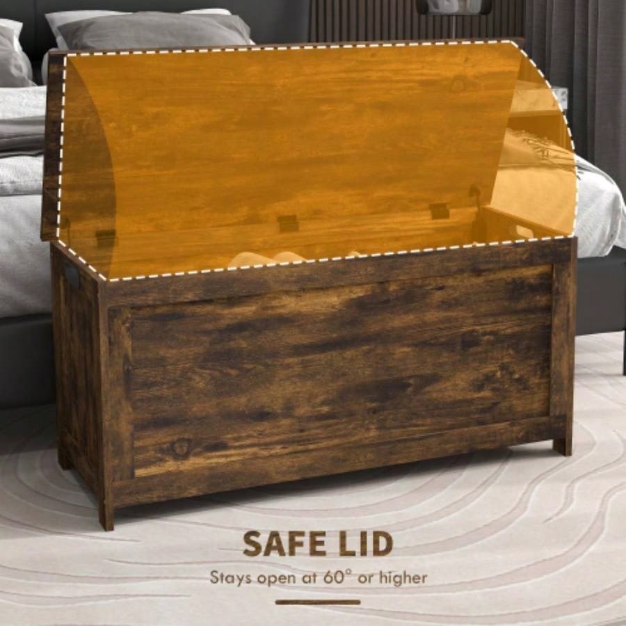 HOMCOM 39.4 Storage Chest/ 2 Safety Hinges, Wooden Box, Rustic Brown