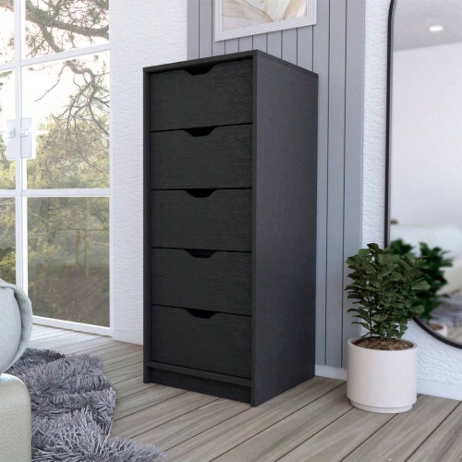White Five Drawer Dresser - Narrow Storage Chest