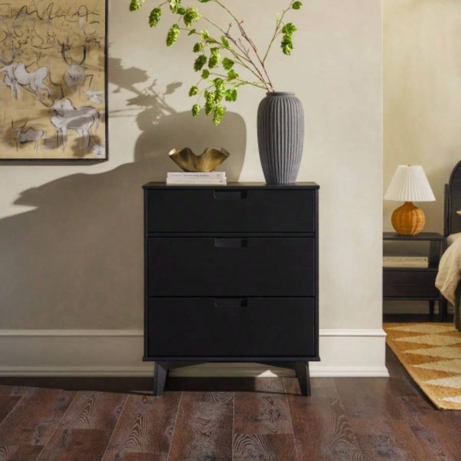 Mid - Modern Solid Wood 3 - Drawer Dresser - Black
