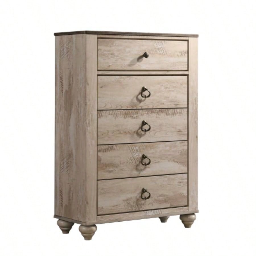 Imerland Contemporary Patched Wood Top 5 - drawer Chest, White Wash