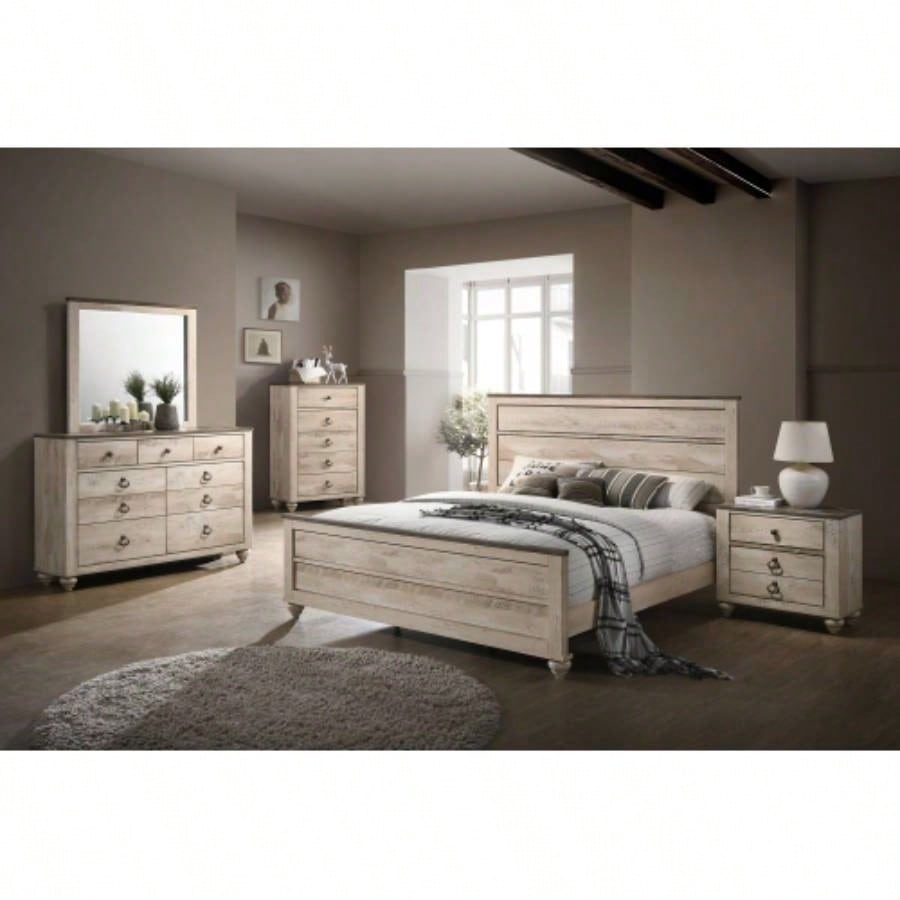 Imerland Contemporary Patched Wood Top 5 - drawer Chest, White Wash