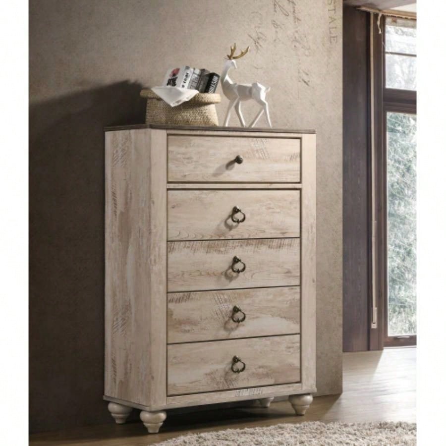 Imerland Contemporary Patched Wood Top 5 - drawer Chest, White Wash