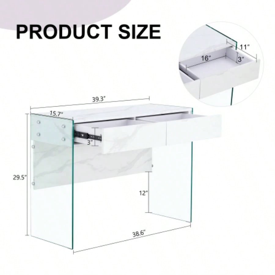 White MDF minimalist dresser, desk, desktop computer desk, with double drawer storage space, simple home, various styles of home environment. W1151P183696