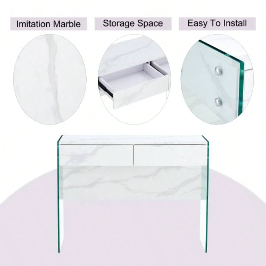 White MDF minimalist dresser, desk, desktop computer desk, with double drawer storage space, simple home, various styles of home environment. W1151P183696
