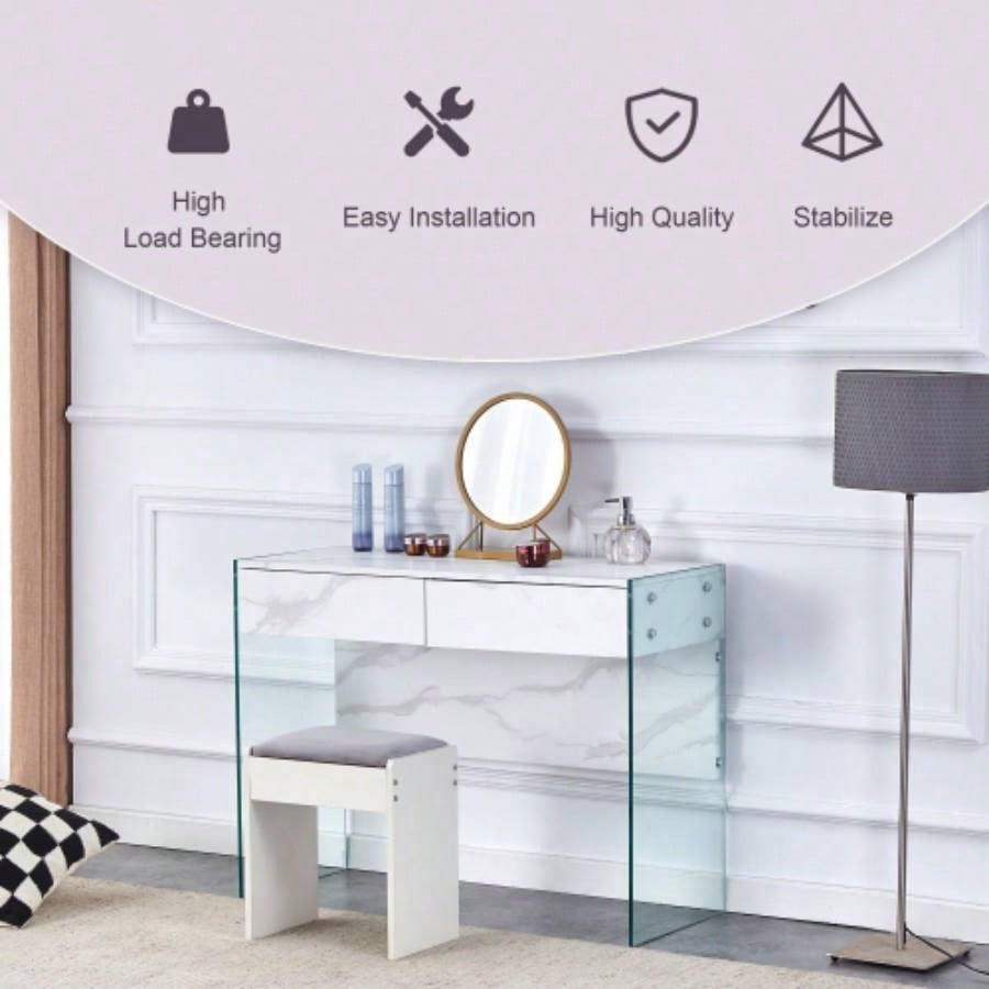White MDF minimalist dresser, desk, desktop computer desk, with double drawer storage space, simple home, various styles of home environment. W1151P183696