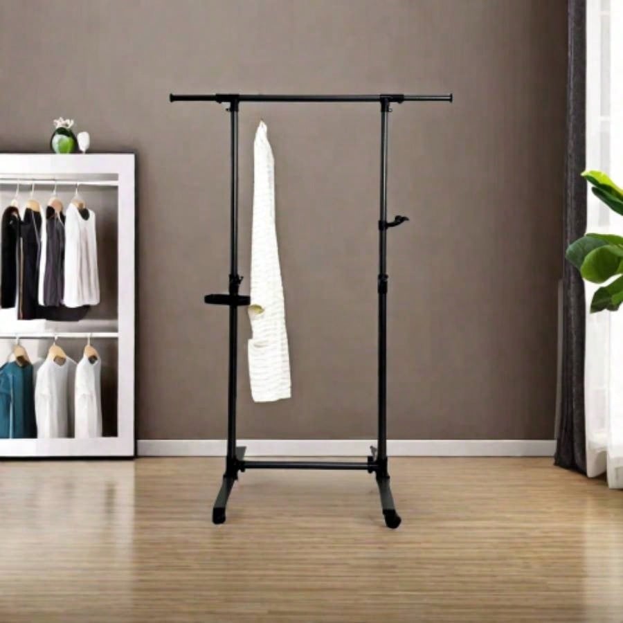 Short Clothing Racks Hanging Clothes with Bottom Shelves and Wheels Heavy Duty Rolling Clothes Rack Kids Clothing Rack Adult Coat, Closet, Wardrobe - Black
