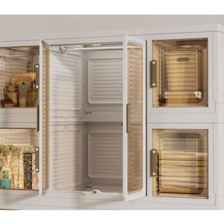 Portable Wardrobe Closet Storage Organizer Clothes, Clothes Dresser, 12 Magnetic Doors - 12 Cubes 2 Hanging Rod, 16 pcs hangers, Wardrobe Storage Cabinet, White