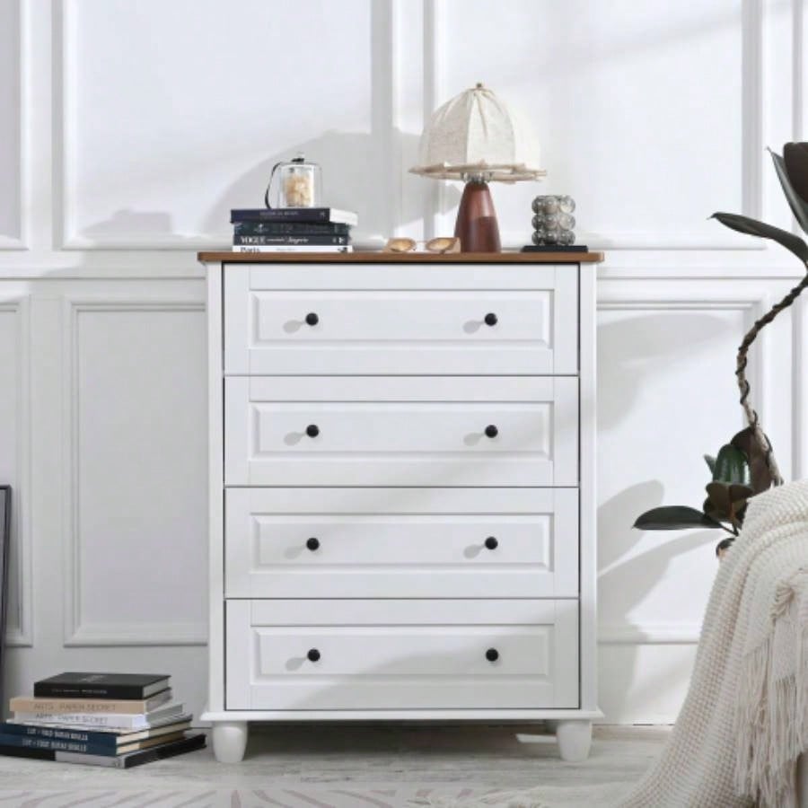 Modern Chest of Drawers, 4 Drawer Dresser, Tall Wood Storage Cabinet Living Room, Entryway, Hallway