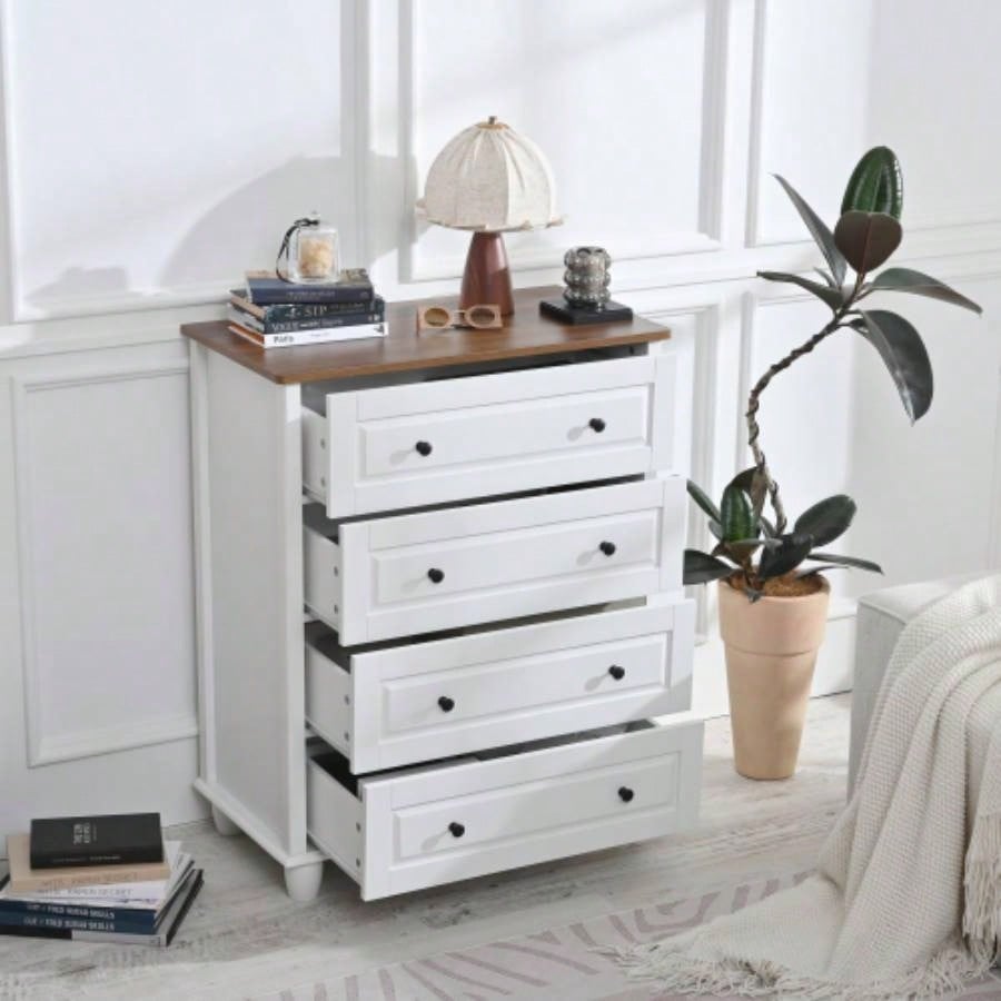 Modern Chest of Drawers, 4 Drawer Dresser, Tall Wood Storage Cabinet Living Room, Entryway, Hallway