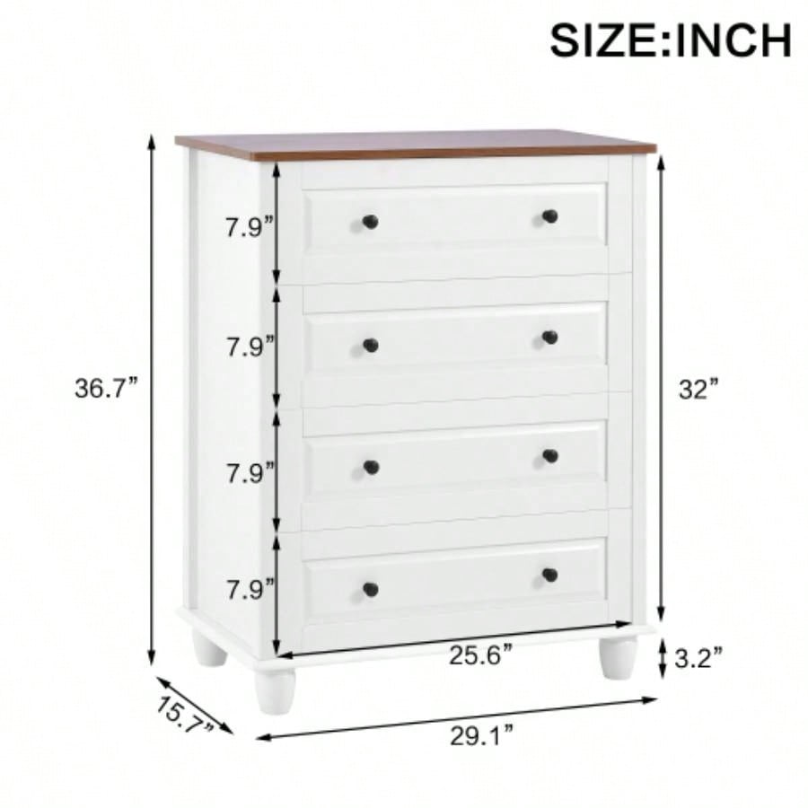 Modern Chest of Drawers, 4 Drawer Dresser, Tall Wood Storage Cabinet Living Room, Entryway, Hallway