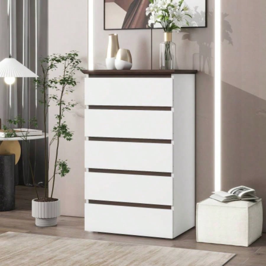 Wide size Drawer Storage Cabinet, 6 - drawer Chest of Drawers Bedroom Living Room, White Walnut color, 47.2x 15.74 Dx 30. H