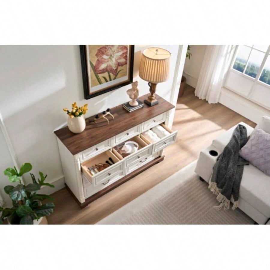 10 Drawer Dresser Chest Bedroom with Wooden Base and Riser Trim, Wooden Rustic Rustic Chest of Drawers, Storage Dresser Bedroom, Living Room