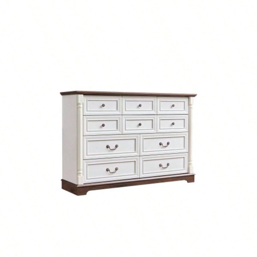 10 Drawer Dresser Chest Bedroom with Wooden Base and Riser Trim, Wooden Rustic Rustic Chest of Drawers, Storage Dresser Bedroom, Living Room