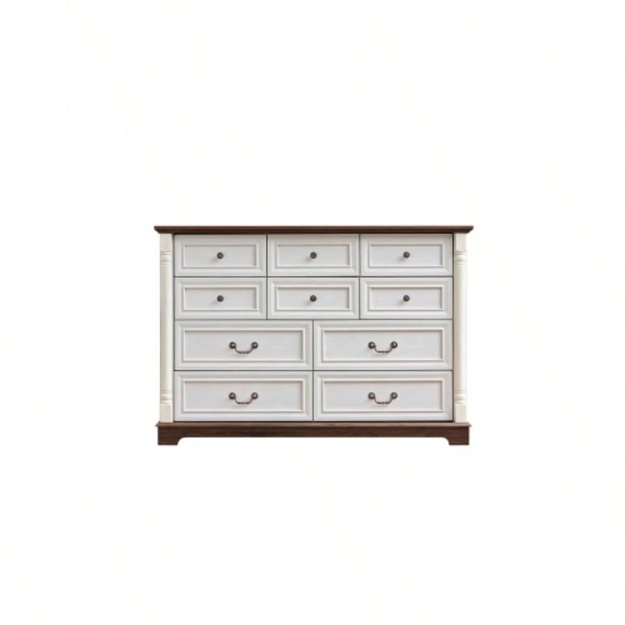 10 Drawer Dresser Chest Bedroom with Wooden Base and Riser Trim, Wooden Rustic Rustic Chest of Drawers, Storage Dresser Bedroom, Living Room