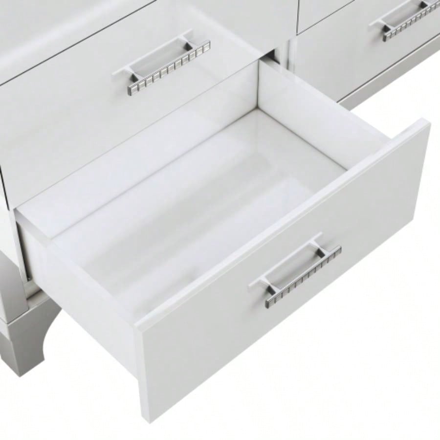 Elegant High Gloss Dresser with Metal Handle, Mirrored Storage Cabinet with 6 Drawers Bedroom, Living Room, White