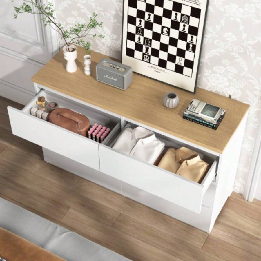 6 Drawer Storage Cabinet, Dresser, Wood Storage Tower Clothes Organizer, Wide Chest of 6 Drawers, Large Storage Space Bedroom, Hallway, Entryway Living Room