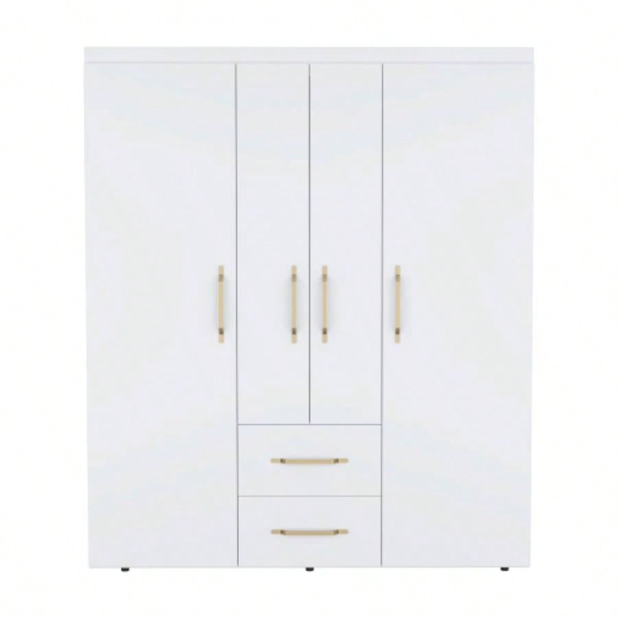 Wardrobe, Deluxe Armoire with Multiple Storage Options and Metal Accents, White