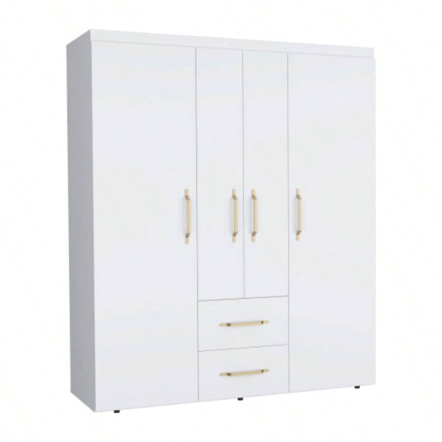 Wardrobe, Deluxe Armoire with Multiple Storage Options and Metal Accents, White