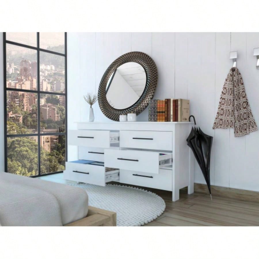 Double Dresser, Four, 6 Drawer, Superior Top, White