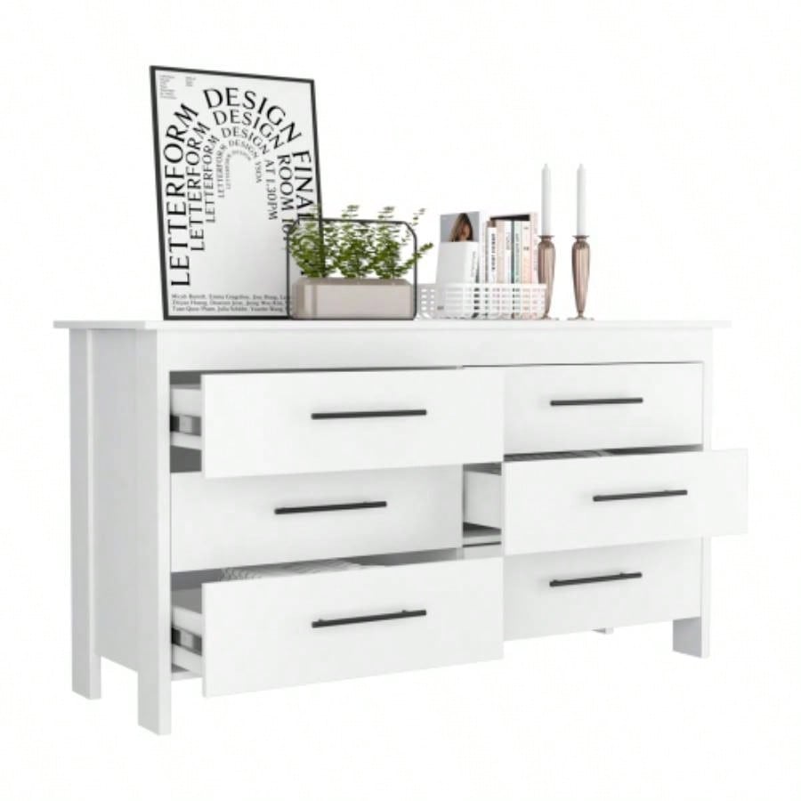 Double Dresser, Four, 6 Drawer, Superior Top, White