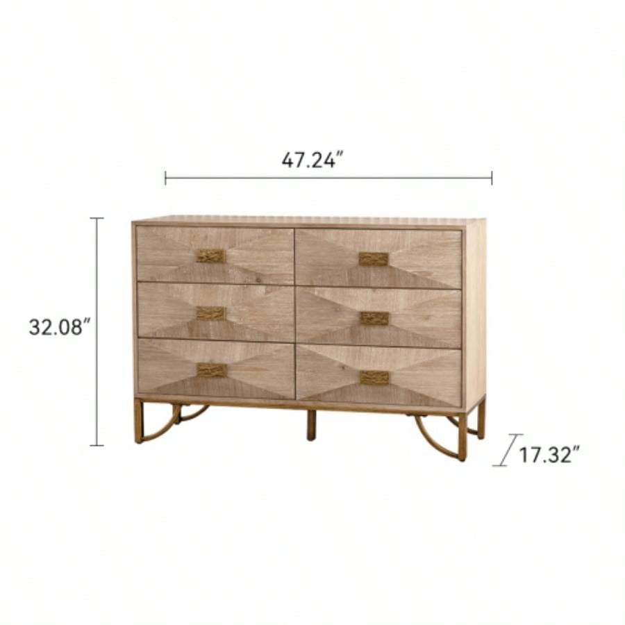 6 Drawers Dresser, Modern Dressers Chests of Drawers, TV Stand, Light Wood Dresser Bedroom, Living Room, Hallway
