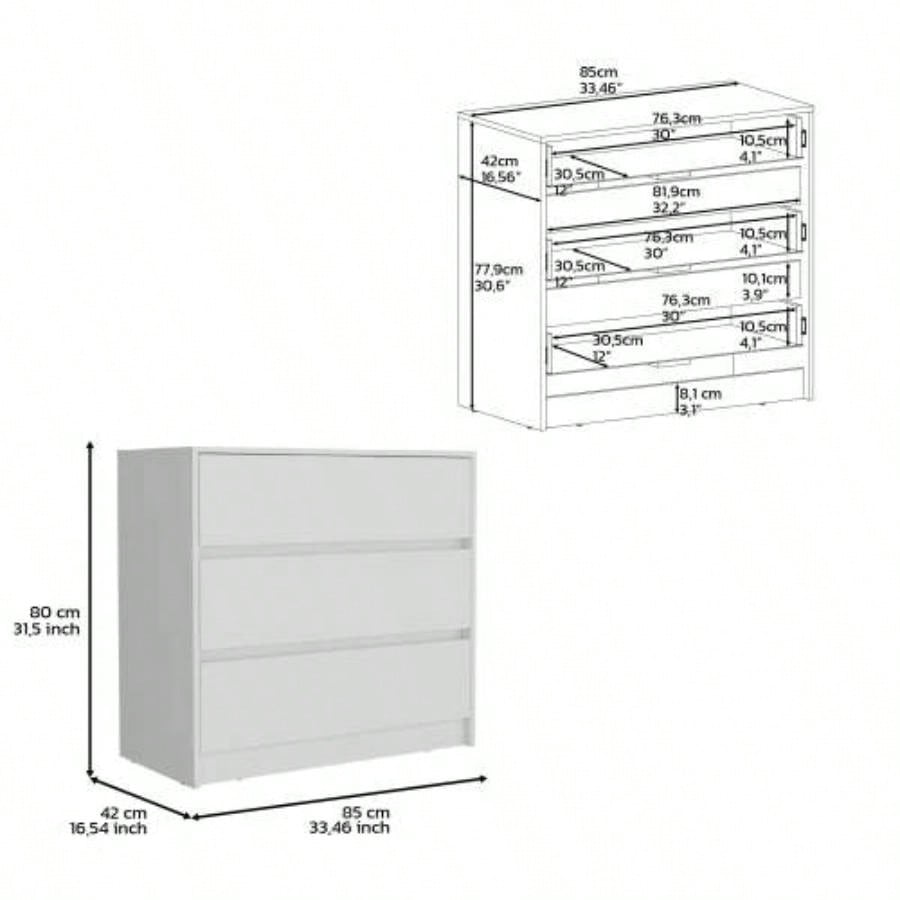 Dresser 31H, 3 Drawers, Chest of Drawers, White