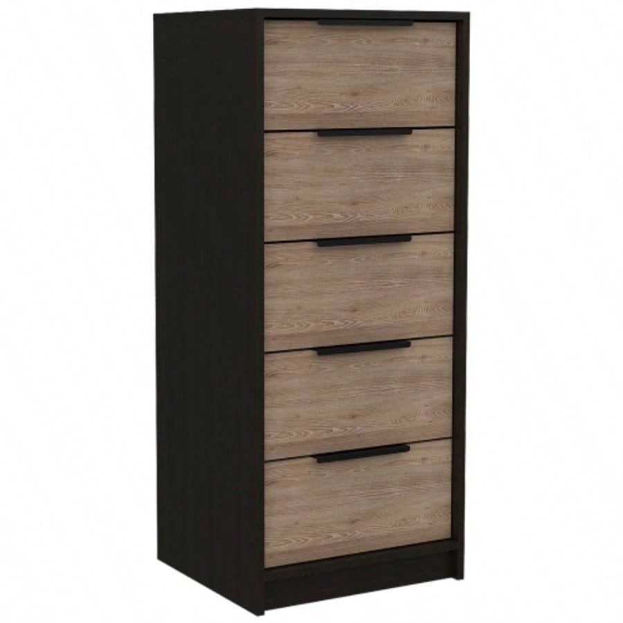 Dresser 42H, 5 Drawer, Vertical Dresser, Black/ Light Oak