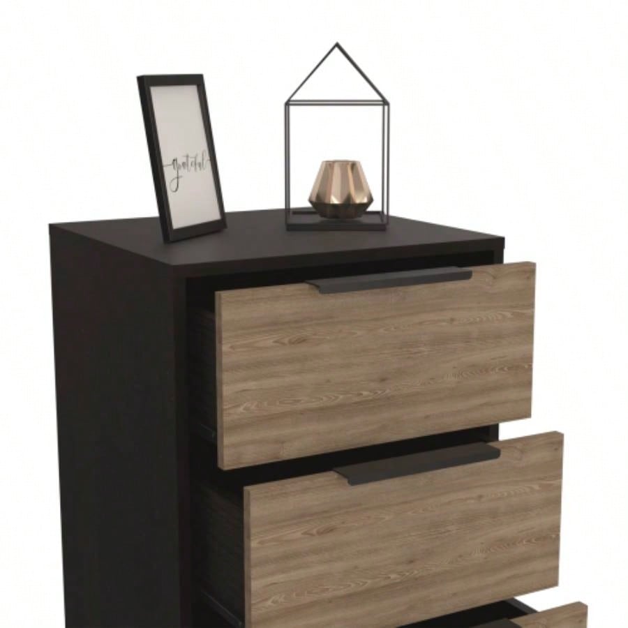 Dresser 42H, 5 Drawer, Vertical Dresser, Black/ Light Oak